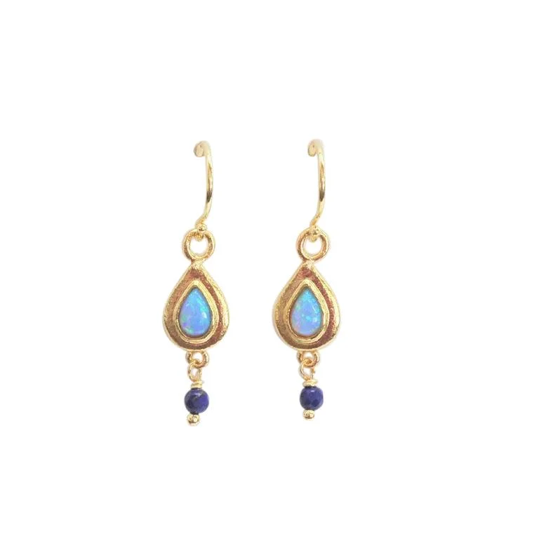 Statement Jewelry Earrings-Gold Vermeil Delicate Opal and Lapis Drop Earrings