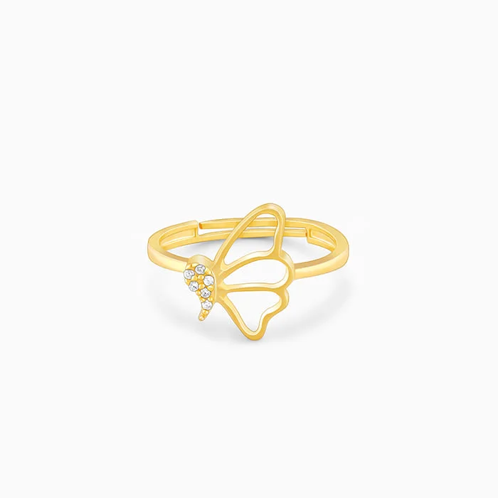 Rose Gold Stacking Rings-Golden Sparkling Wings Ring