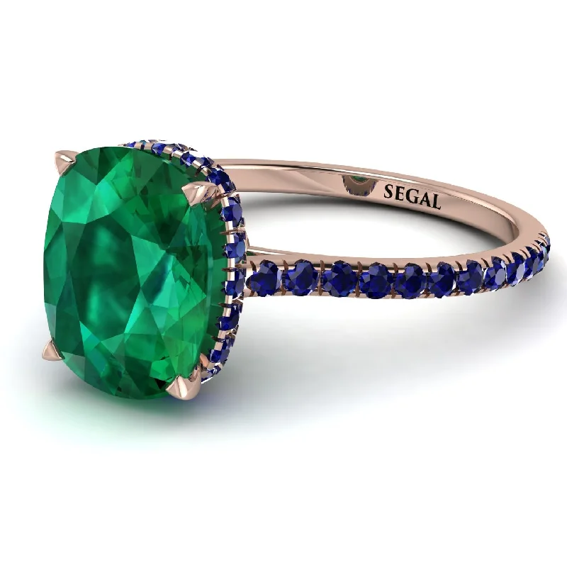 Birthstone Ring Set-Hidden Halo Cushion Emerald Ring - Alayna No. 65