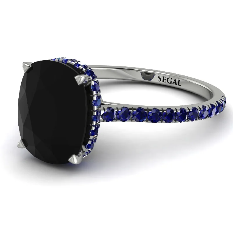 Gold Eternity Ring-Hidden Halo Cushion Black Diamond Ring - Alayna No. 69