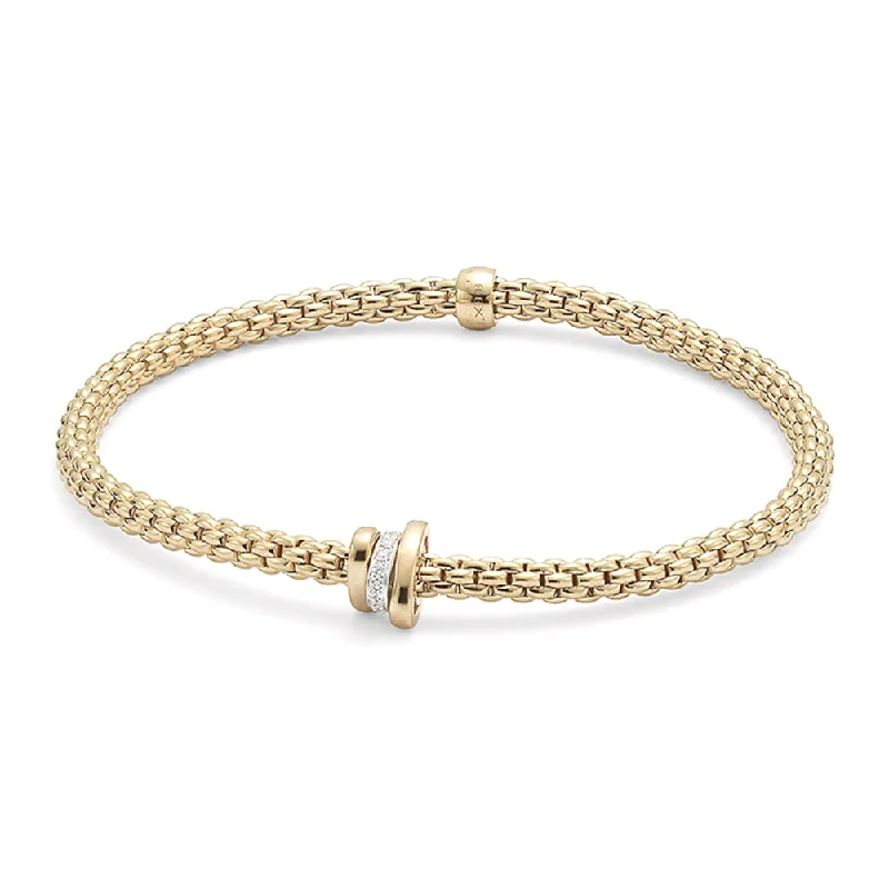 Handmade Silver Bracelets-Prima 18ct Yellow Gold Bracelet With Diamond Set And Plain Rondels