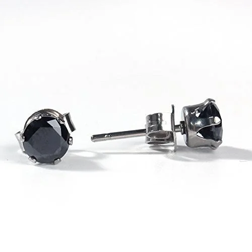 Large Crystal Earrings-Sexy Sparkles Women's 6mm Stainless Steel Round Black Cubic Zirconia Stud Earring Silver Plated