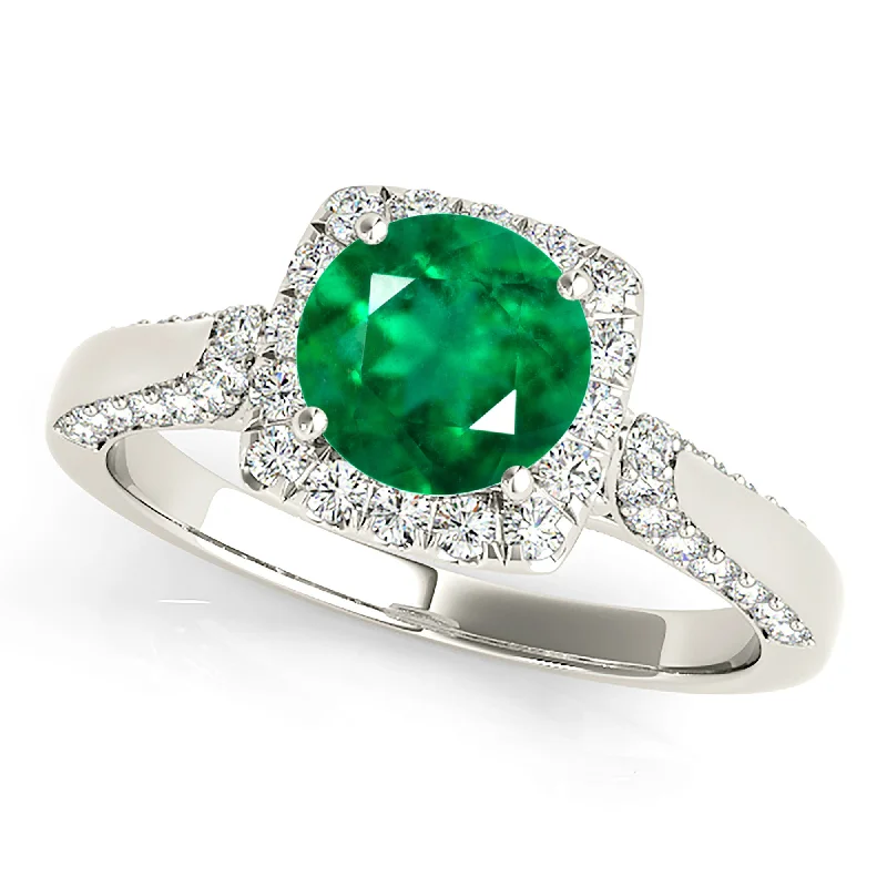 Stackable Silver Ring-1.75 ct. Genuine Emerald Vintage Halo Ring With Diamonds