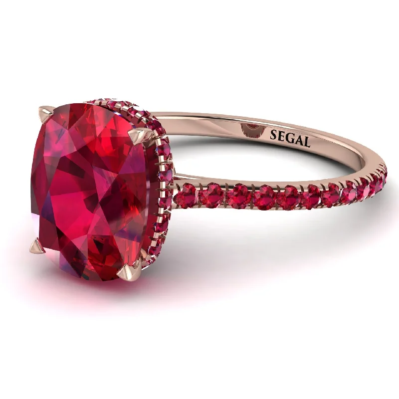 Wedding Engagement Ring Set-Hidden Halo Cushion Ruby Ring - Alayna No. 56