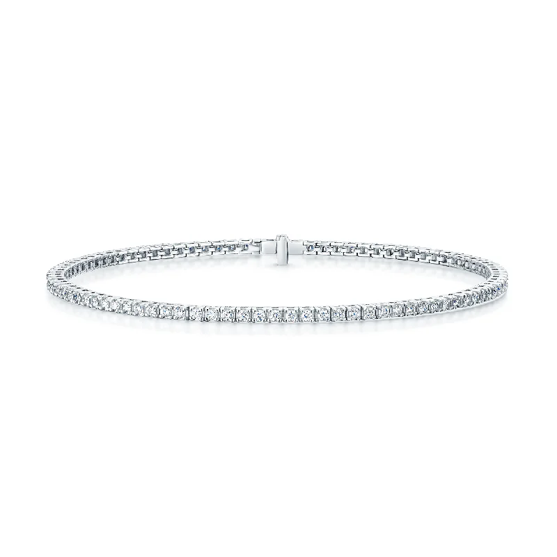 Unique Gemstone Bracelets-18ct White Gold Round Brilliant Cut Diamond Four Claw Set Tennis Bracelet