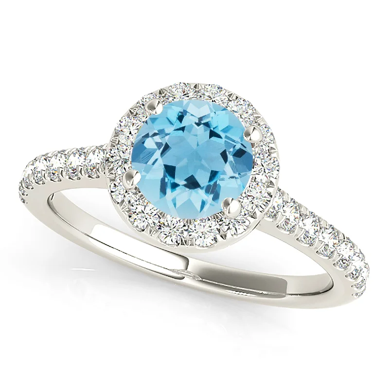 Men's Wedding Ring-1.10 ct. Genuine Aquamarine Ring With Halo and Delicate Diamond Band