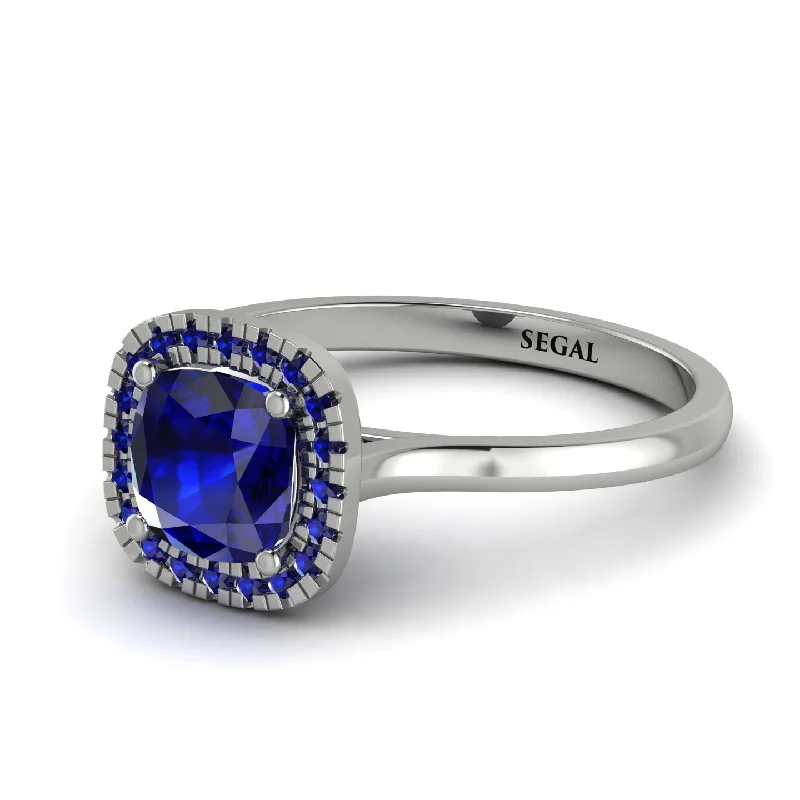 Classic Wedding Ring-Vintage Classic Halo Cushion Sapphire Ring - Skylar No. 75