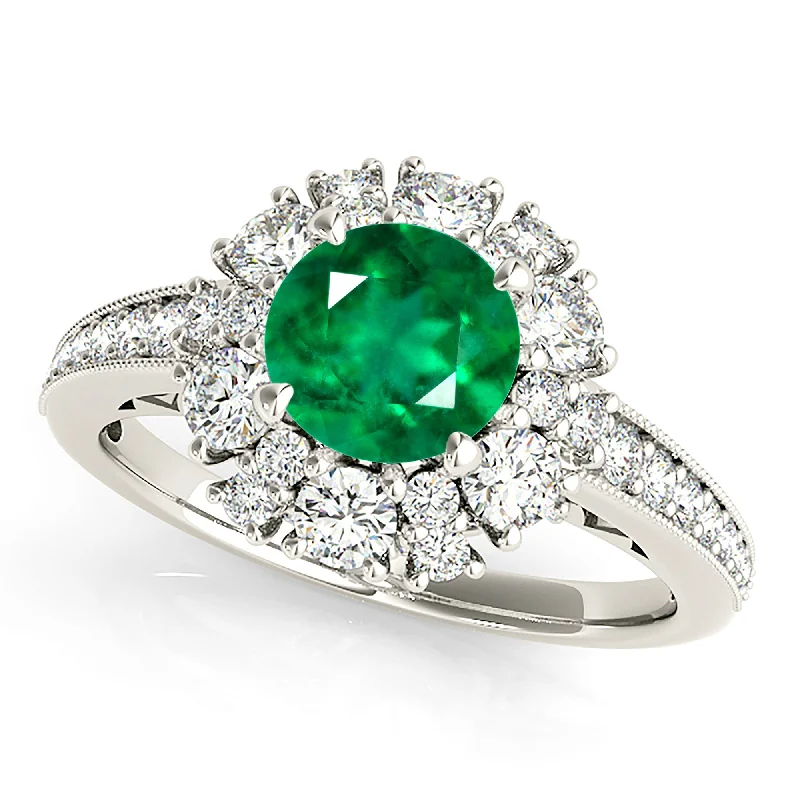 Classic Ruby Ring-1.75 ct. Genuine Emerald Ring With Halo and Floral Basket