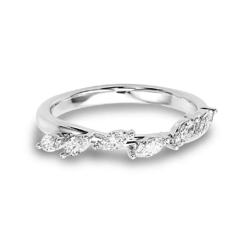 Matching Couple Rings-0.60 ct. Marquise Diamond Anniversary Ring Leaf Design