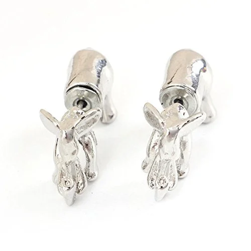 Vintage Pearl Drop Earrings-Sexy Sparkles 3D Double Sided Elephant Ear Post Stud Earrings for Women and teen Silver Tone