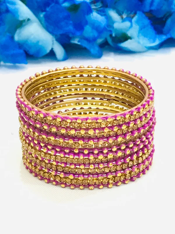 Multi-Color Wedding Bangles-Alluring Purple Color Metal Bangles Set With Dot Designed For Girls