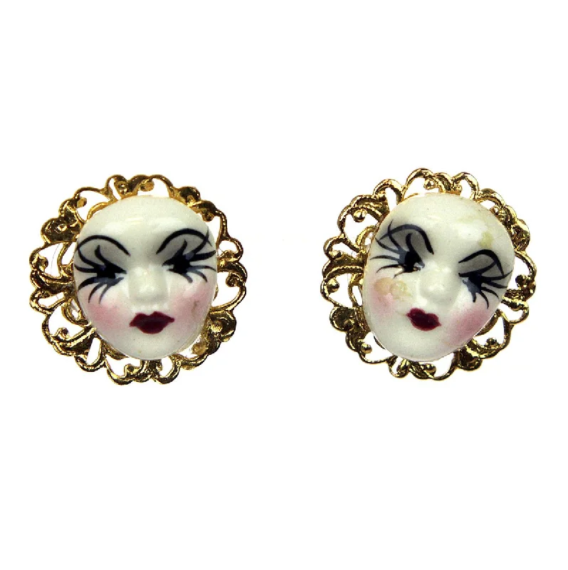 Diamond Heart Earrings-Pierrot Face Earrings