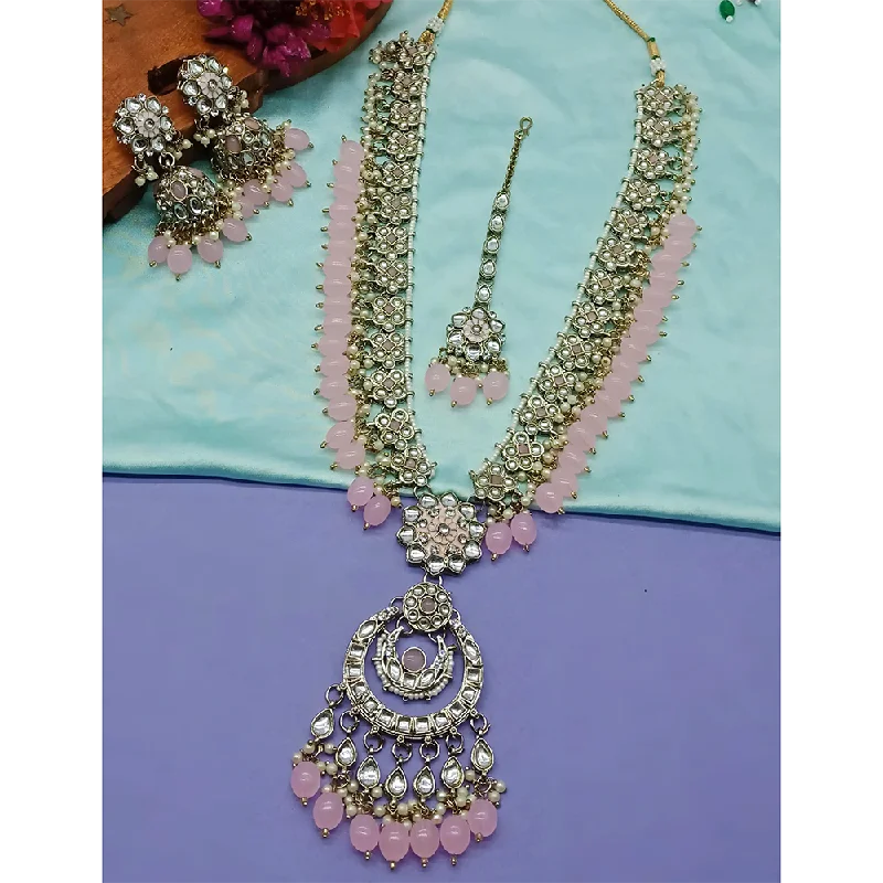 Gold Heart Necklace-Gehana Mahal Kundan Stone And Meenakari Pearls Long Necklace Set