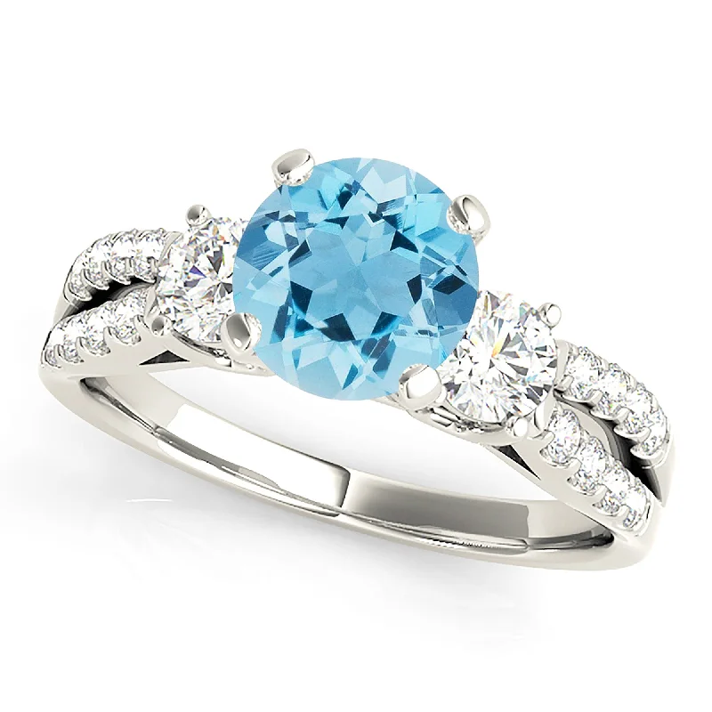 Gold Signet Ring-2.00 ct. Genuine Aquamarine Ring With 0.50 ctw. Side Accent Diamonds