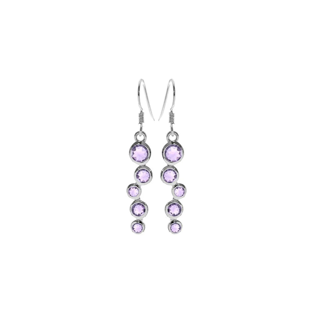 Simple Pearl Earrings-Sterling Silver Staggered Amethyst Drop Earrings