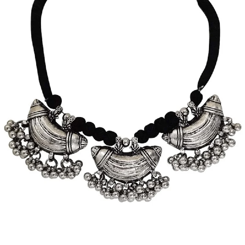 Sterling Silver Necklace-Bevy Pearls Oxidised Plated  Necklace