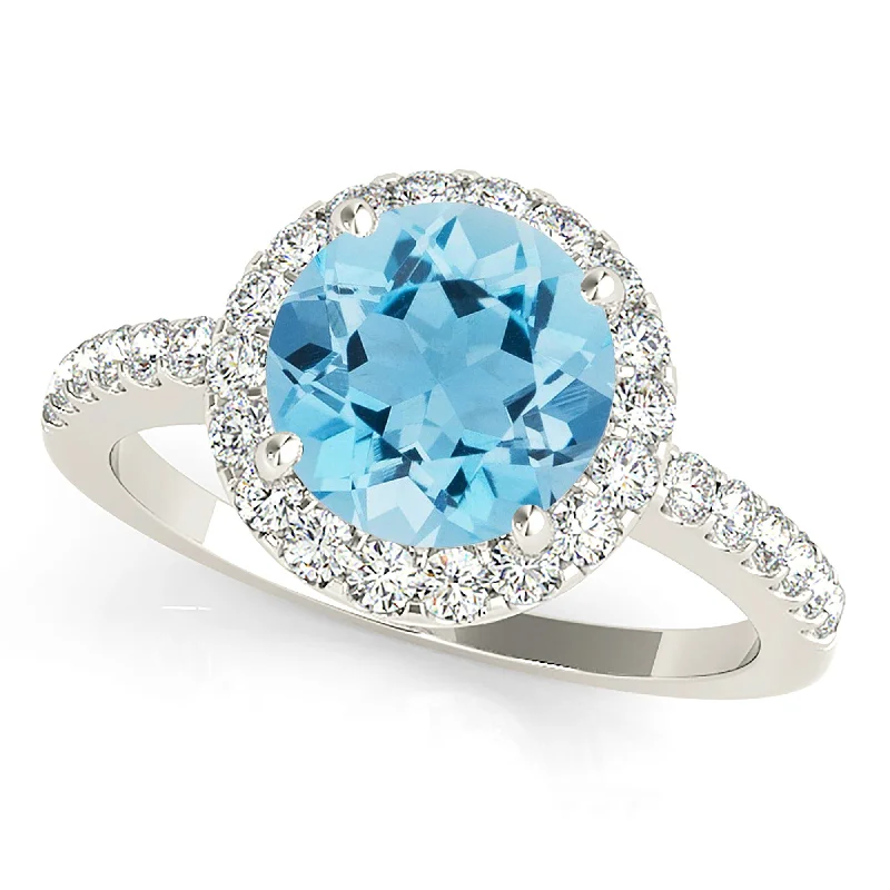 Simple Stacking Ring-2.00 ct. Genuine Aquamarine Ring With Halo