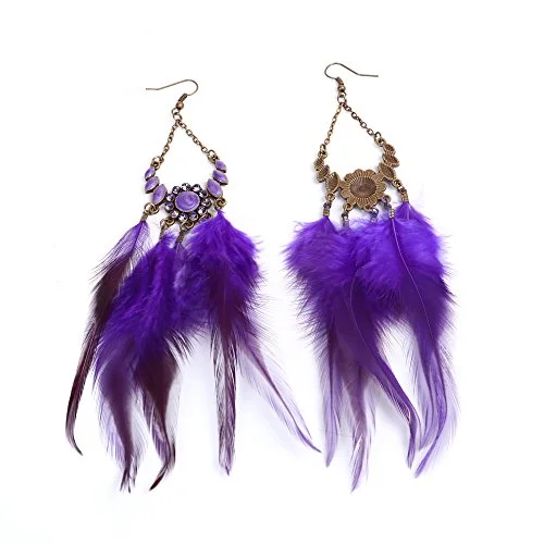 Gold and Silver Earrings-SEXY SPARKLES Dangling Genuine Natural long Hand Made Feathers Earrings for Women and Teen