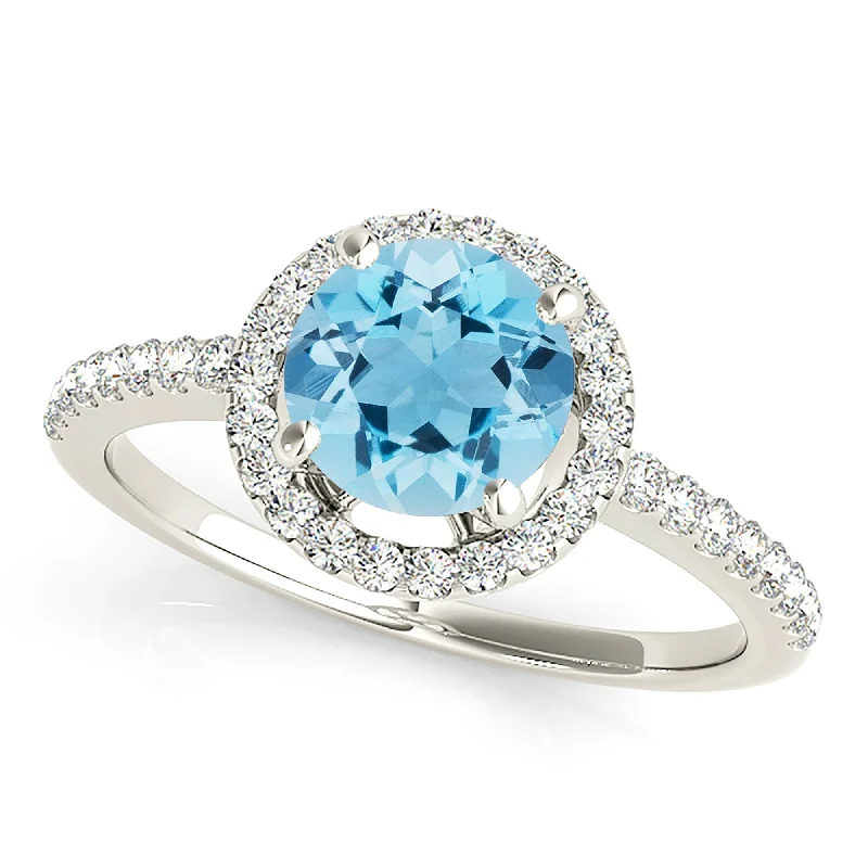 Gemstone Cocktail Ring-2.00 ct. Genuine Aquamarine Ring With Halo, Delicate Diamond Band