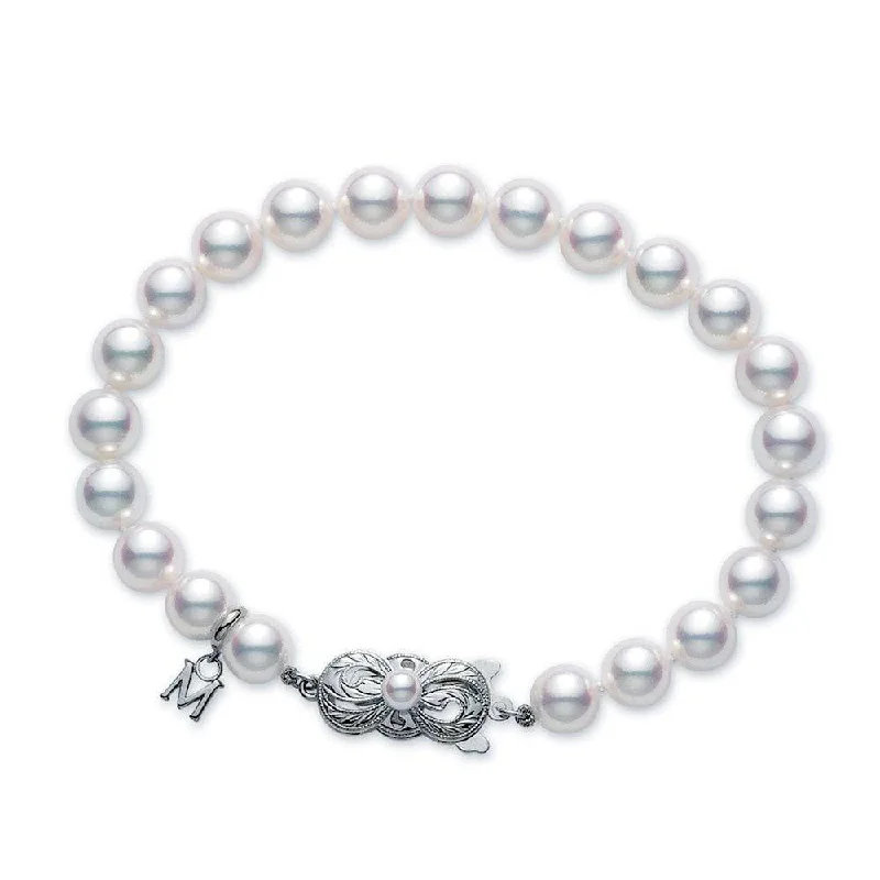 Friendship Bracelets for Teens-Akoya Pearl 7 -7.5mm Bracelet With Signature 18ct White Gold Clasp