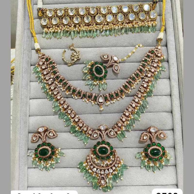 Unique Designer Necklace-JCM Gold Plated Polki Kundan Stone And Beads Necklace Combo Set