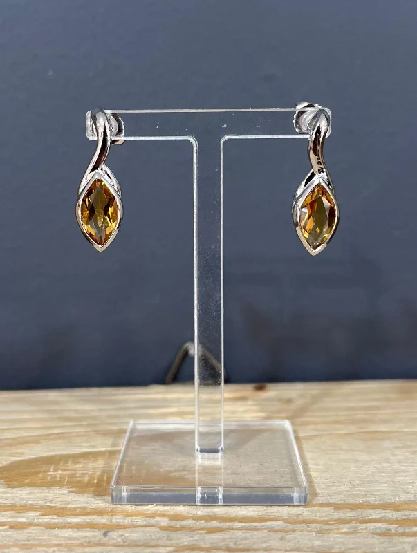 Cute Heart Earrings-Unique & Co Sterling Silver Golden Citrine Drop Earrings