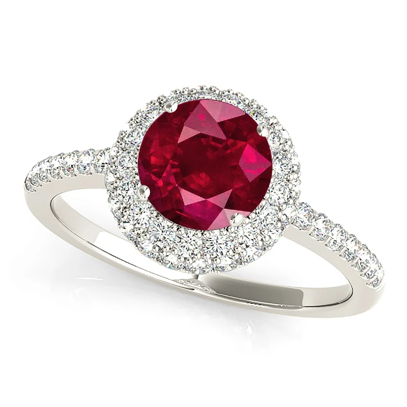 Vintage Diamond Ring-1.35 ct. Genuine Ruby Ring With Halo And Delicate Diamond Band