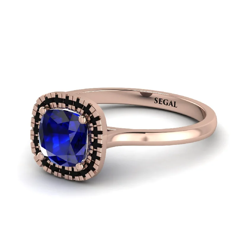 Designer Rose Gold Ring-Vintage Classic Halo Cushion Sapphire Ring - Skylar No. 44