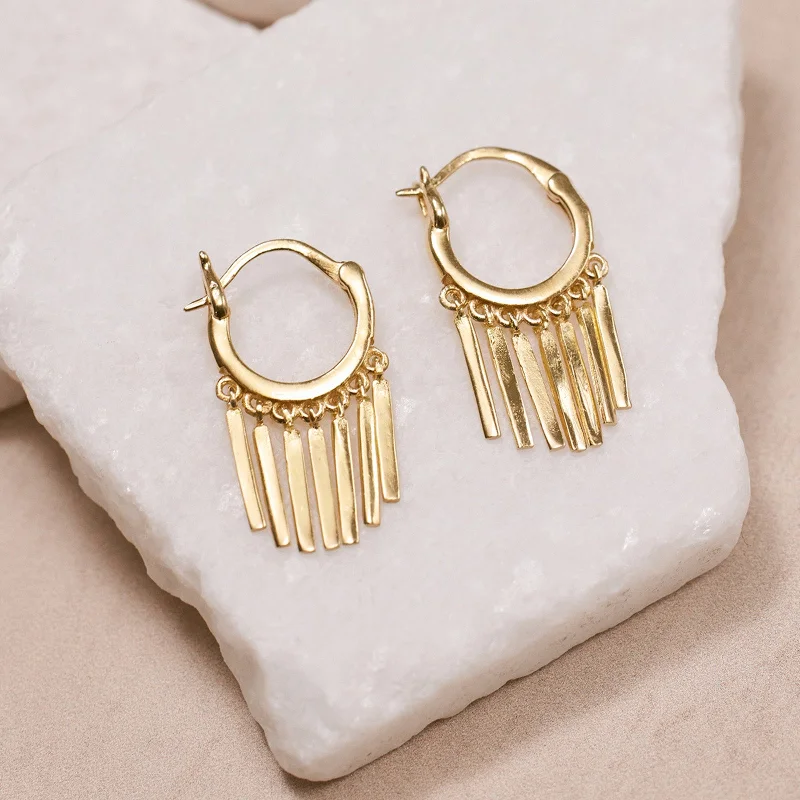 Vintage Gold Earrings-Fringe Huggies