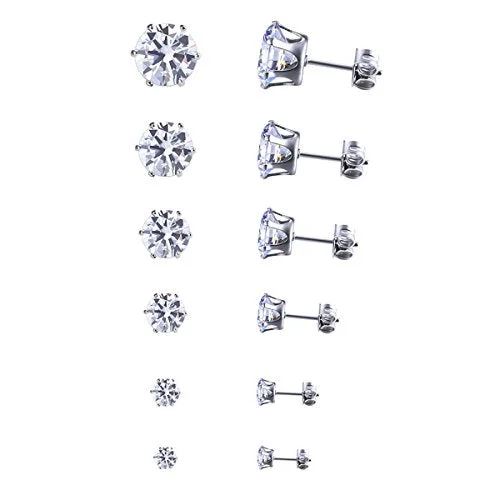 Custom Birthstone Earrings-Sexy Sparkles Jewelry Women's Round Clear Cubic Zirconia Stud Earring 1 set of (6 Pairs)3mm-8mm