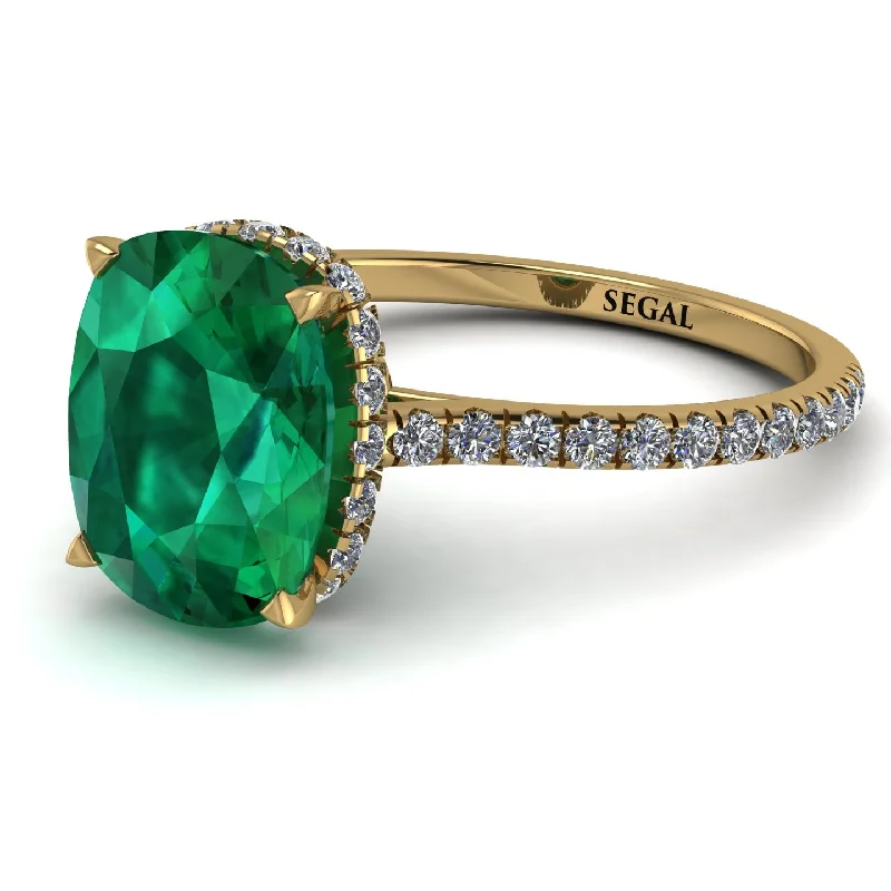 Gemstone Stacking Ring-Hidden Halo Cushion Emerald Ring - Alayna No. 4