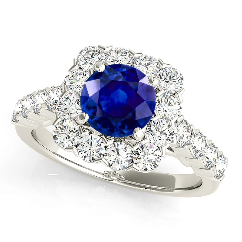 Personalized Silver Engagement Ring-2.40 ct. Genuine Blue Sapphire Halo Ring