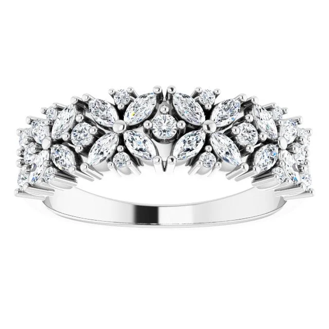 Luxury Gold Engagement Ring-0.60 ct. Marquise And Round Diamond Floral Design Wedding Band