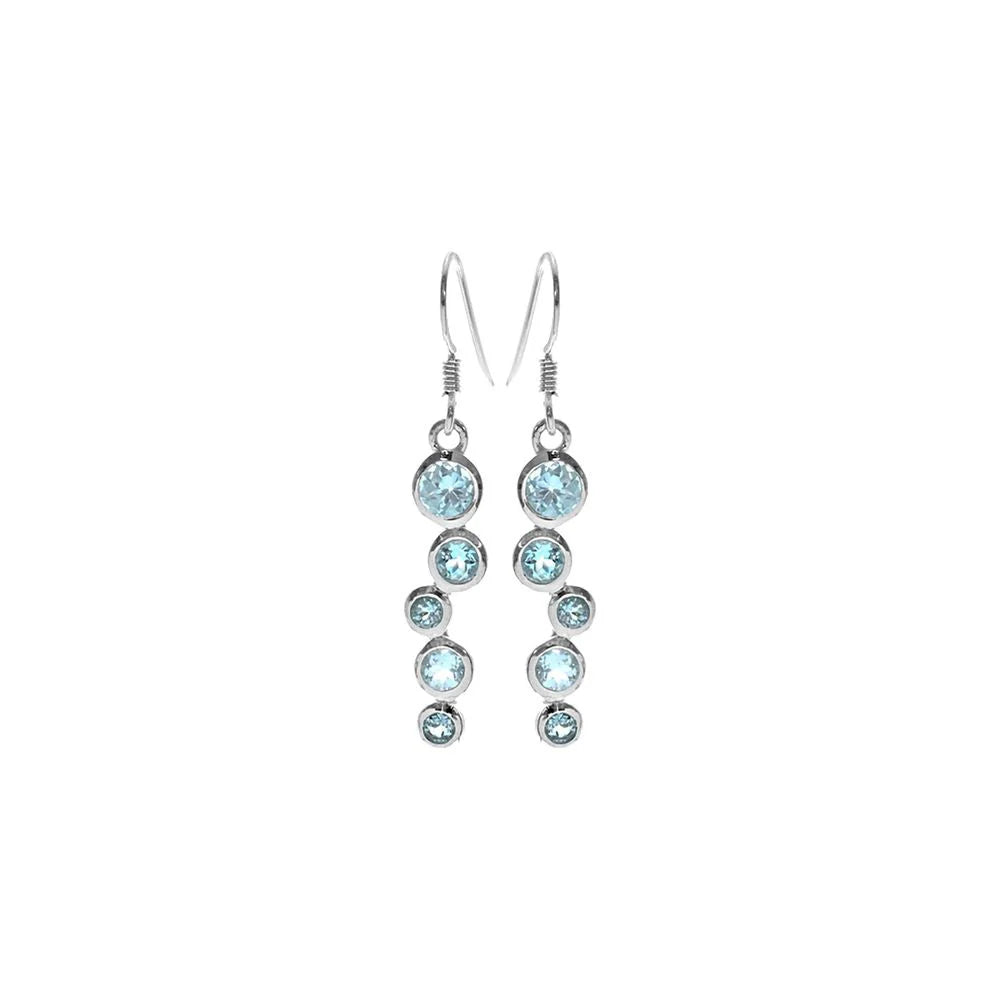 Trendy Gemstone Earrings-Sterling Silver Blue Topaz Bubble Drop Earrings