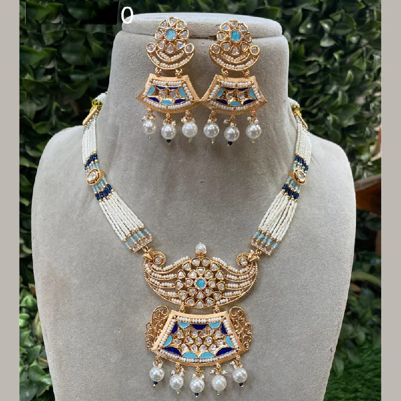 Celestial Star Necklace-Royal Kundan Jewellery Gold Plated Polki Kundan And Pearls Necklace Set