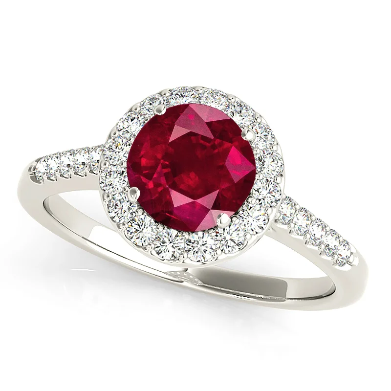 Double Band Ring-1.35 ct. Genuine Ruby Ring With Halo And Delicate Diamond band