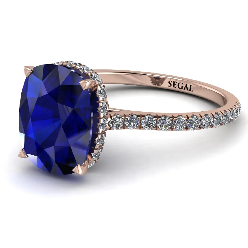 Custom Engagement Ring Set-Hidden Halo Cushion Sapphire Ring - Alayna No. 14