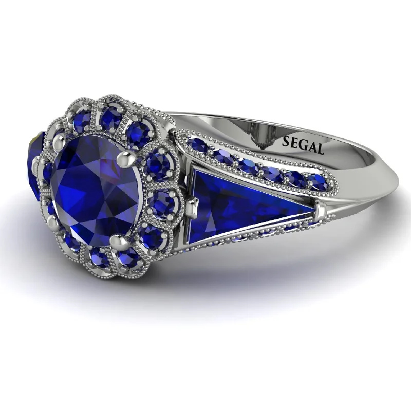 Luxury Gold Ring Set-Vintage Hidden Halo Sapphire Ring - Ana No. 75