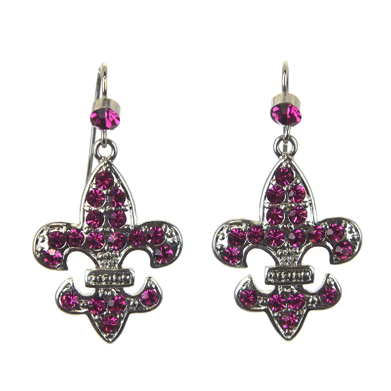 Geometric Hoop Earrings-Fleur De Lis Earrings Fuchsia