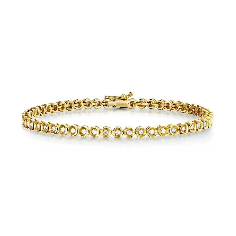 Multi-Layered Bracelets-18ct Yellow Gold Round Brilliant Cut Diamond Tennis Bracelet In A Rub Over Setting