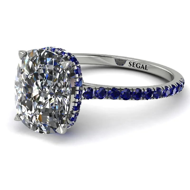 Engagement Ring with Sapphire-Hidden Halo Cushion Diamond Ring - Alayna No. 63