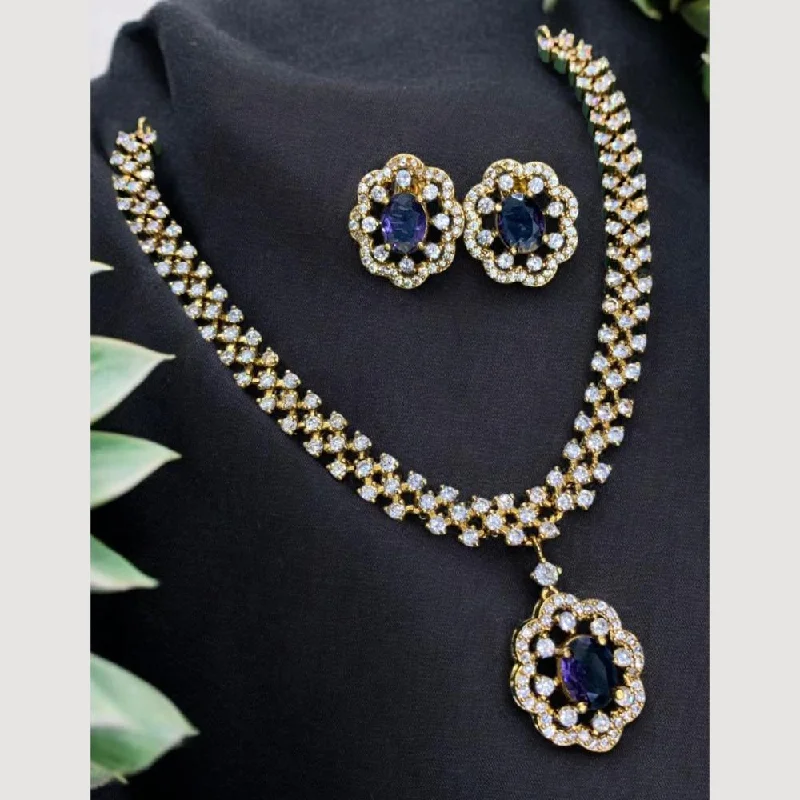 Designer Gold Necklace-Sona Creation Gold Plated Crystal And Austrian Stone Necklace Set