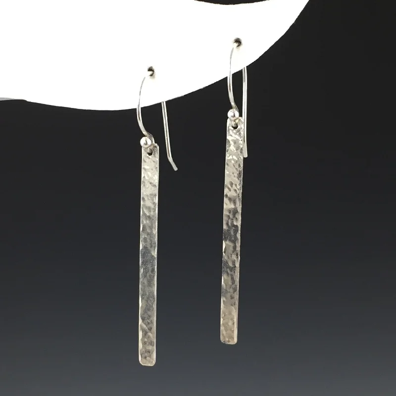 Butterfly Earrings for Women-Silver Hammered Bar Earrings - Long