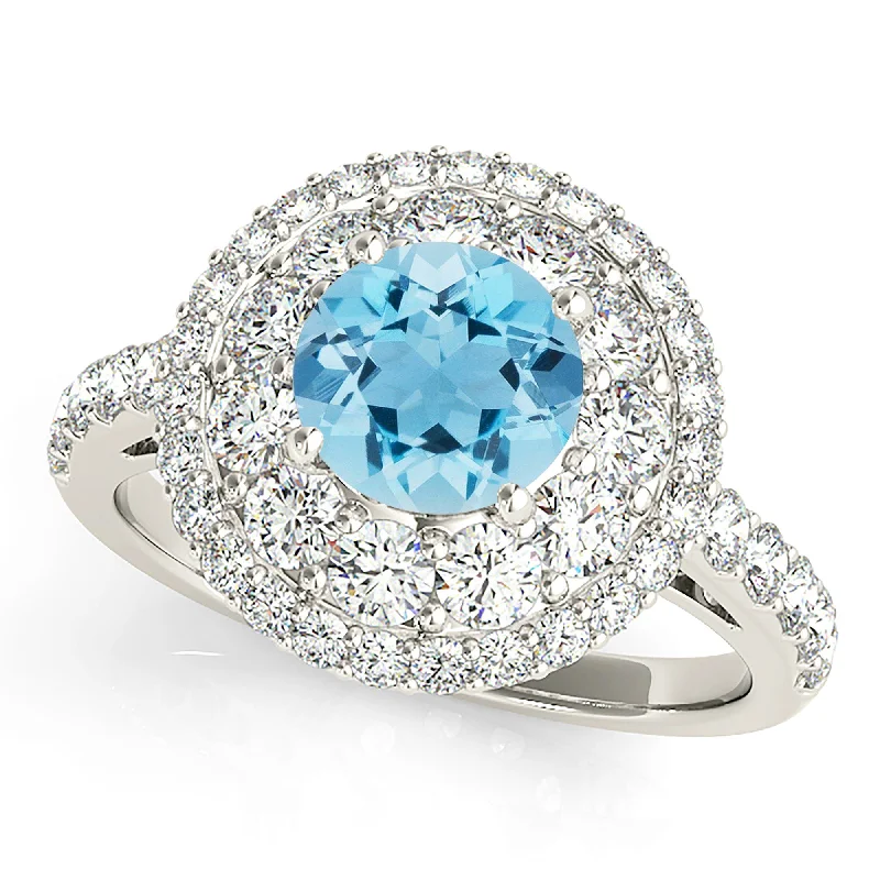 Men's Statement Ring-1.10 ct. Genuine Aquamarine Ring With Double Row Halo