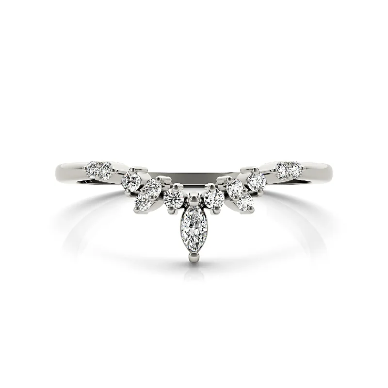 Elegant Round Diamond Ring-Round And Marquise Diamond Crown Style Band