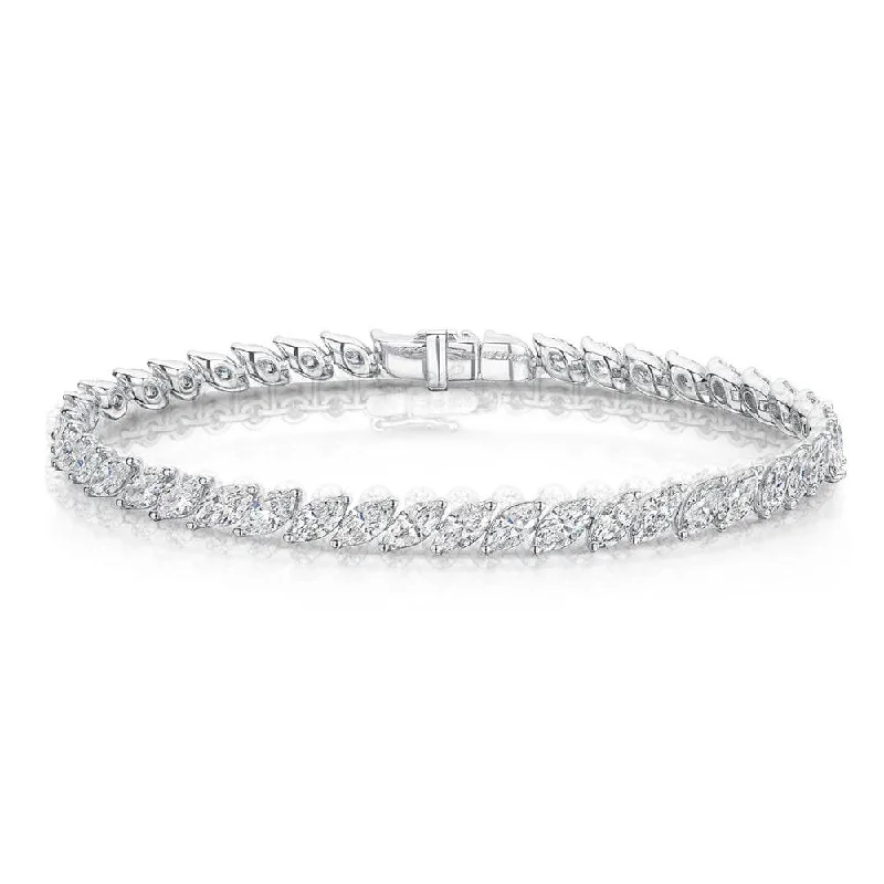 Custom Couples Bracelets-18ct White Gold Marquise Cut Diamond Claw Set Bracelet