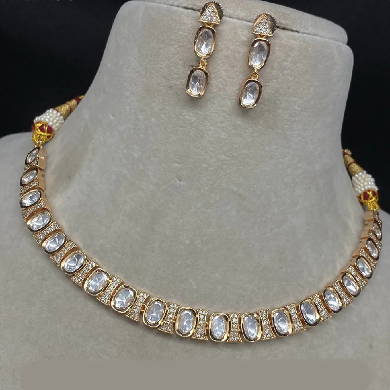 Opal Necklace-Royal Kundan Jewellery Gold Plated Polki Kundan Necklace Set