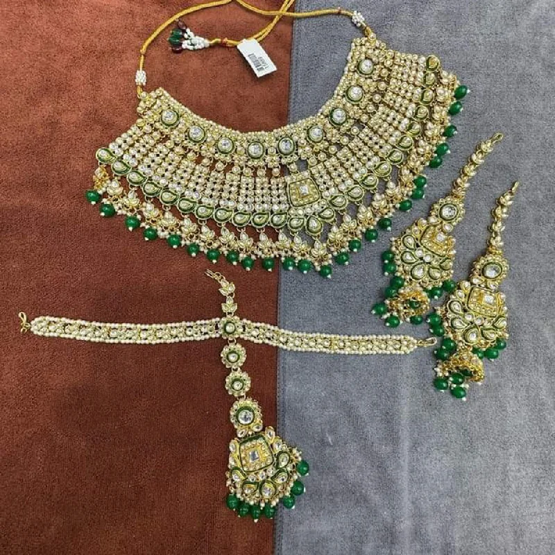 Silver Rope Necklace-Neetu Art Gold Plated Kundan Stone And Beads Semi Bridal Necklace Set