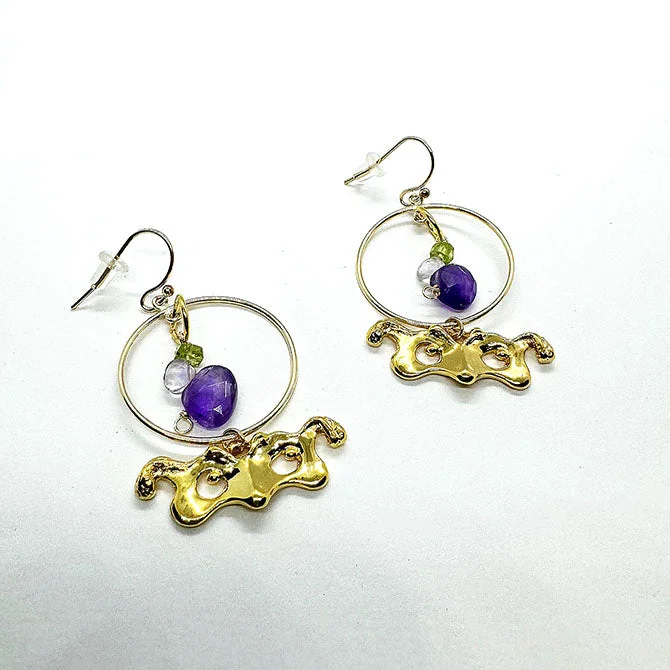 Gemstone Tassel Earrings-Mask Earrings Circular Amethyst Peridot