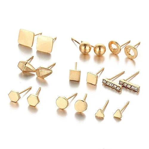 Heart Shaped Earrings-Sexy Sparkles 9 Pairs Small Gold Tone Stud Earrings Ear Posts Womens Girls Assorted